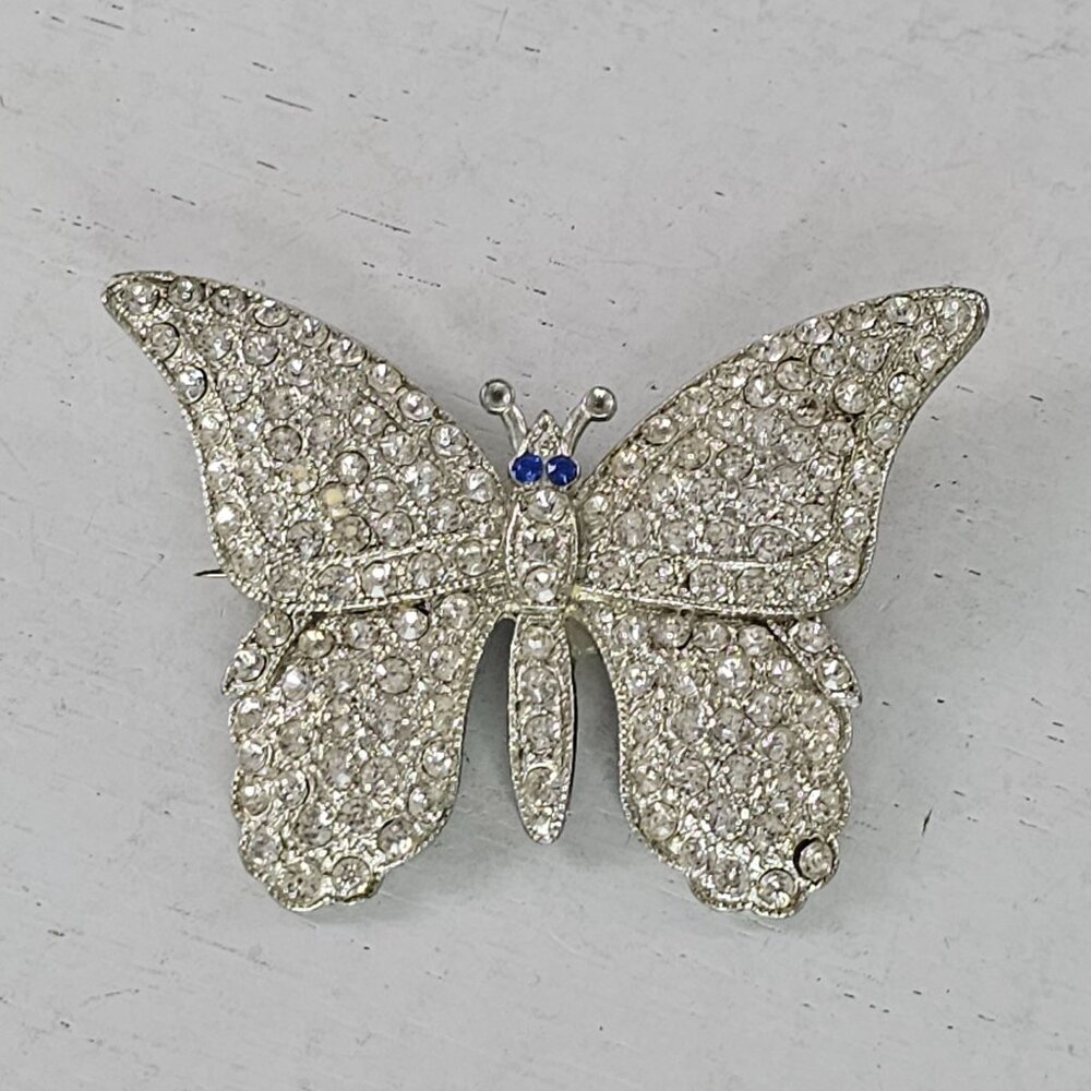 Vintage Apex Art Butterfly Rhinestone Brooch Pin Silver Tone Pin - Picture 2 of 8